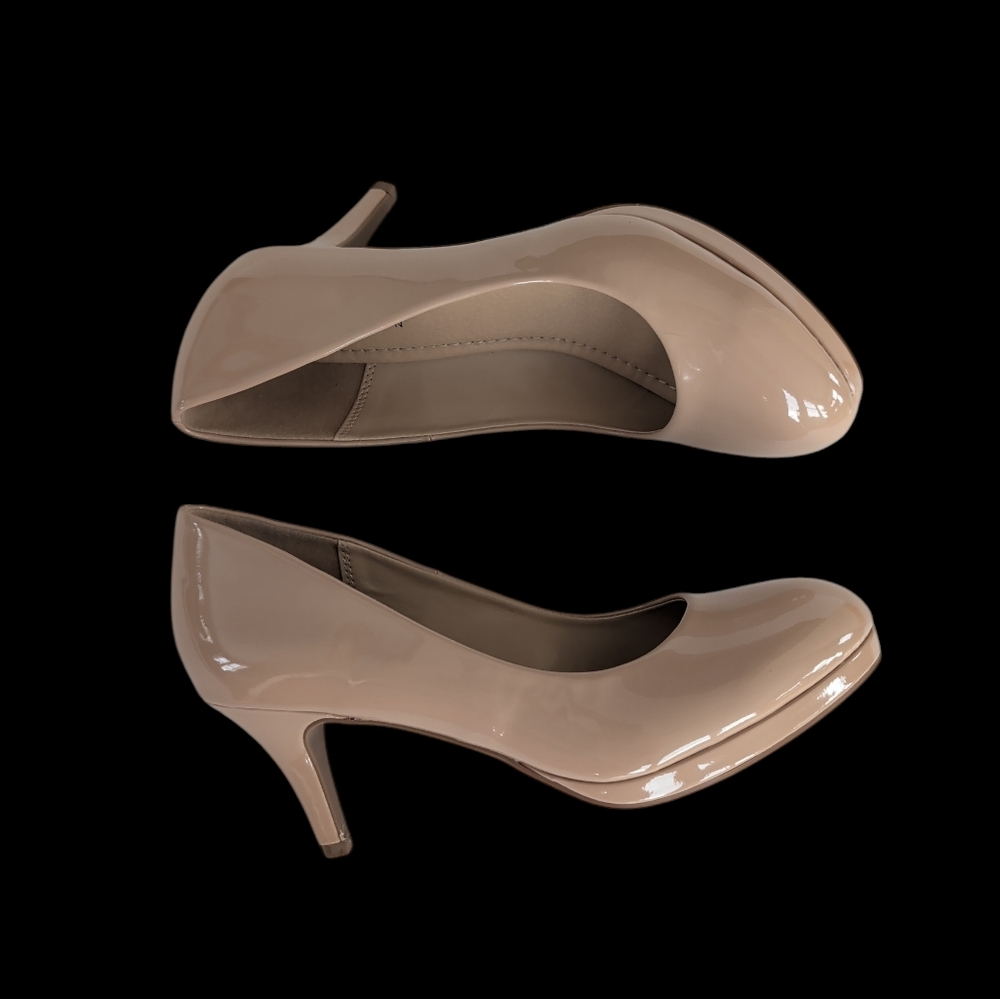Manhattan Collection "Andi" Nude Patent Platform Pumps 9.5 Nude Beige